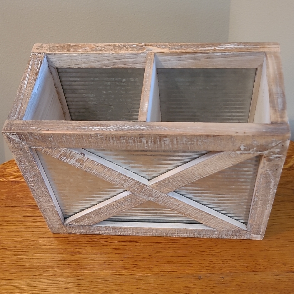 Rustic Wooden Organizer with Metal Accents